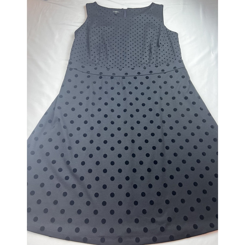Talbots Polka Dot Dress Black Fit & Flare Sleeveless Career Modest Midi Plus 16W